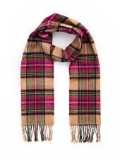 100% Merino Wool Scarf - Pink/Brown/Charcoal/Camel Check