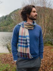 100% Merino Wool Scarf - Blue/Brown/Rust/Stone Check