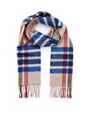 100% Merino Wool Scarf - Blue/Brown/Rust/Stone Check