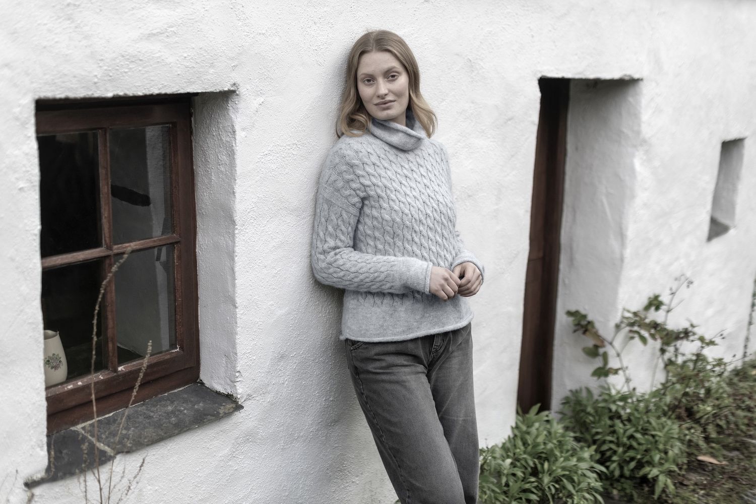 Cable Knit Funnel Neck - Cloud