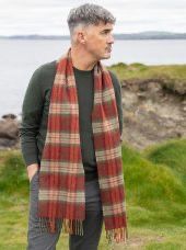 Irish Wool Scarf Long - Burgundy/Green/Pink Check