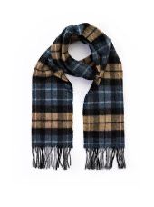Irish Wool Scarf Short - Denim Blue/Beige/Charcoal Plaid