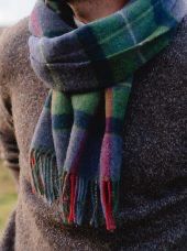 Irish Wool Scarf Long - Purple/Green/Navy Check