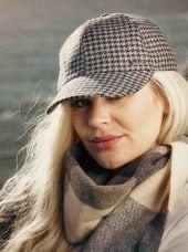 Tweed Baseball Cap with Ear Flaps - Grey &amp; Charcoal Houndstooth