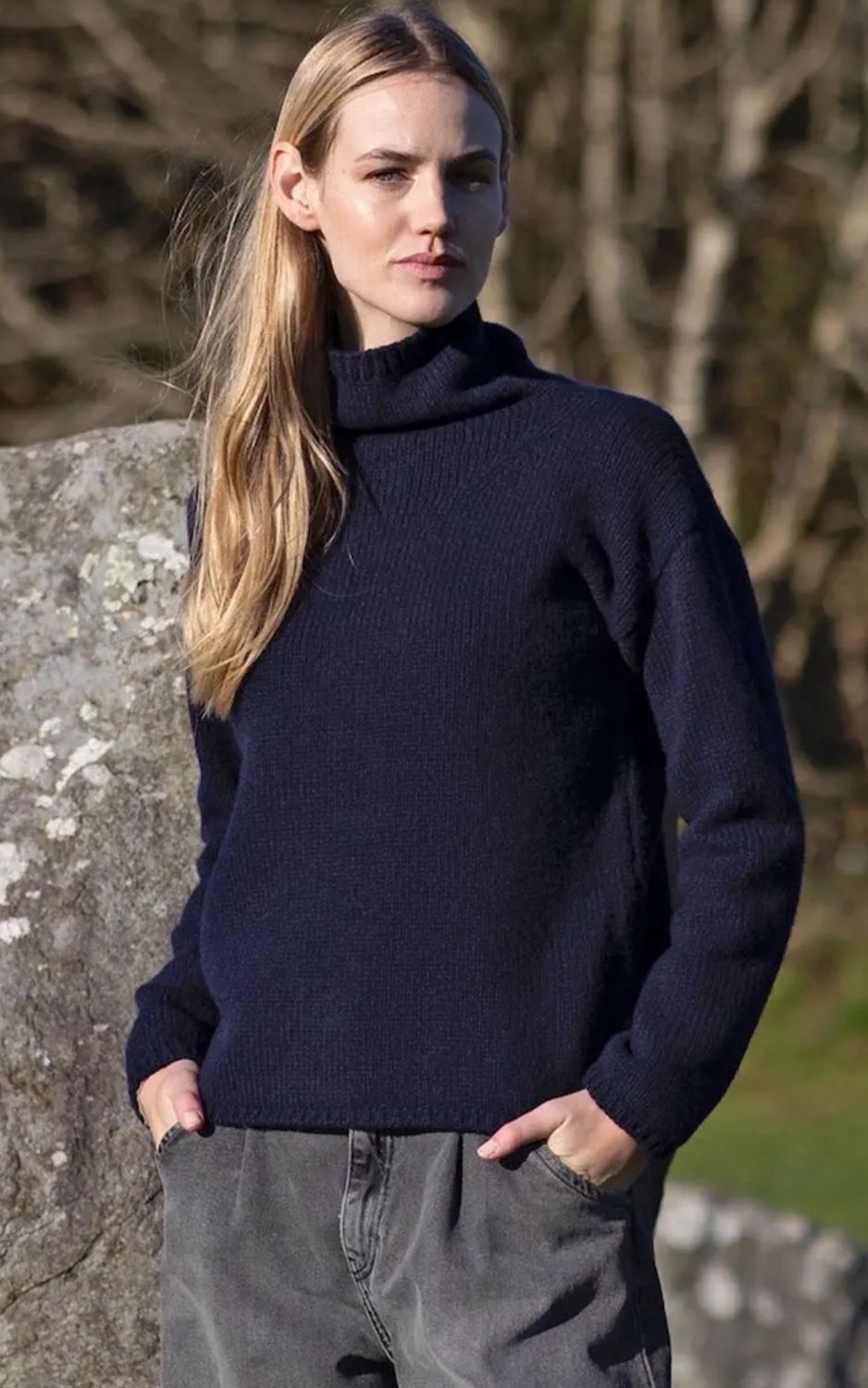 Funnel Neck Slouchy Sweater - Navy