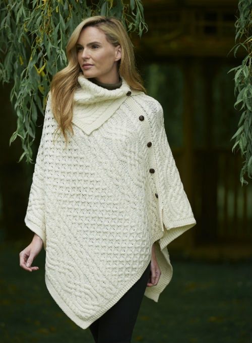 Tipperary Cowl Neck Poncho, Colour: Natural, Size: S/M