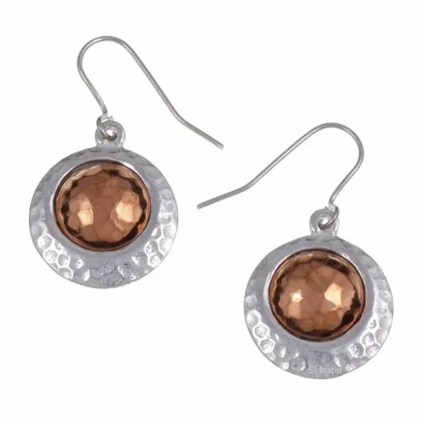 Copper offset disc drop earrings