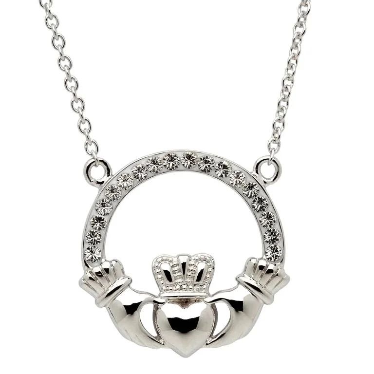 Sterling Silver Crystal Claddagh - Pendant
