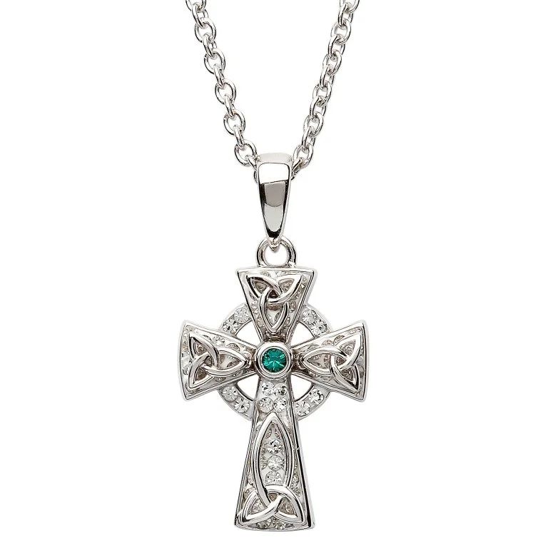 Sterling Silver Celtic Cross - Green/White