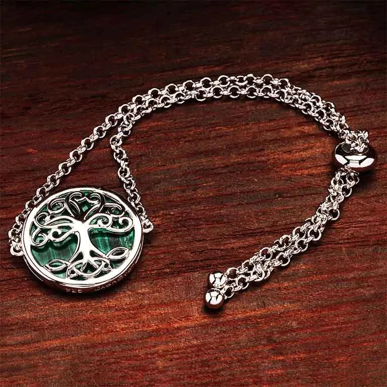 Sterling Silver Tree of Life Bracelet - Malachite