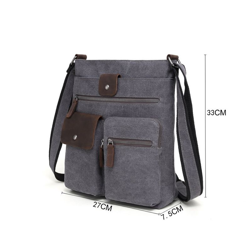 Canvas Messenger Bag Leather Trim - Green