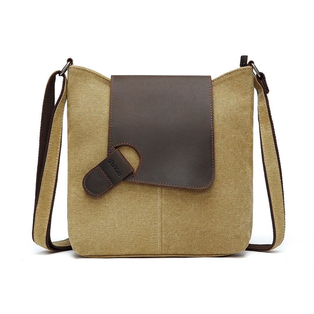 Canvas Shoulder Bag Leather Flap - Mustard