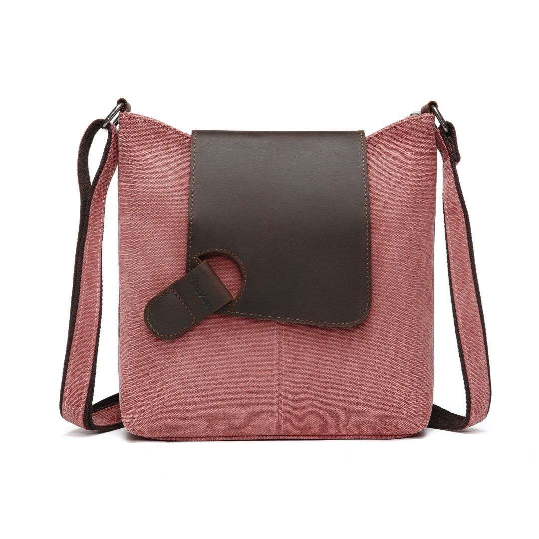 Canvas Shoulder Bag Leather Flap - Pink