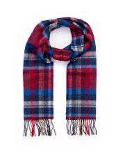 Merino Luxury Wool Scarf - Wine/Blue Sky/Silver Check