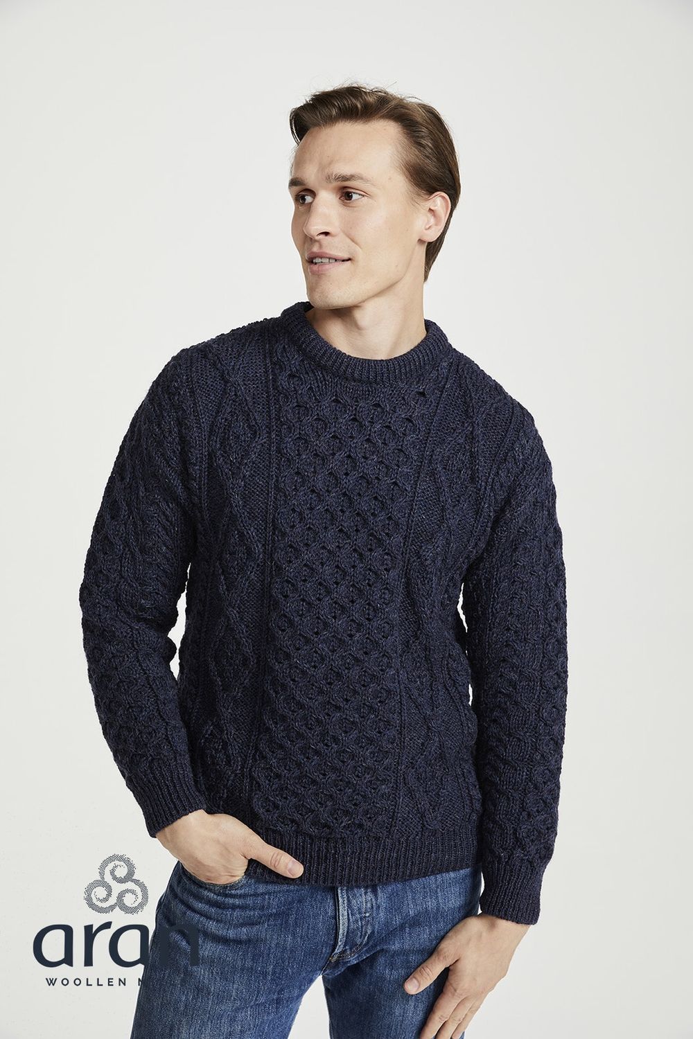 Unisex Heritage Aran Sweater - Denim Mix