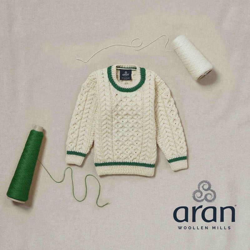 Childrens Sweater with Stripe Detail - White/Kiwi