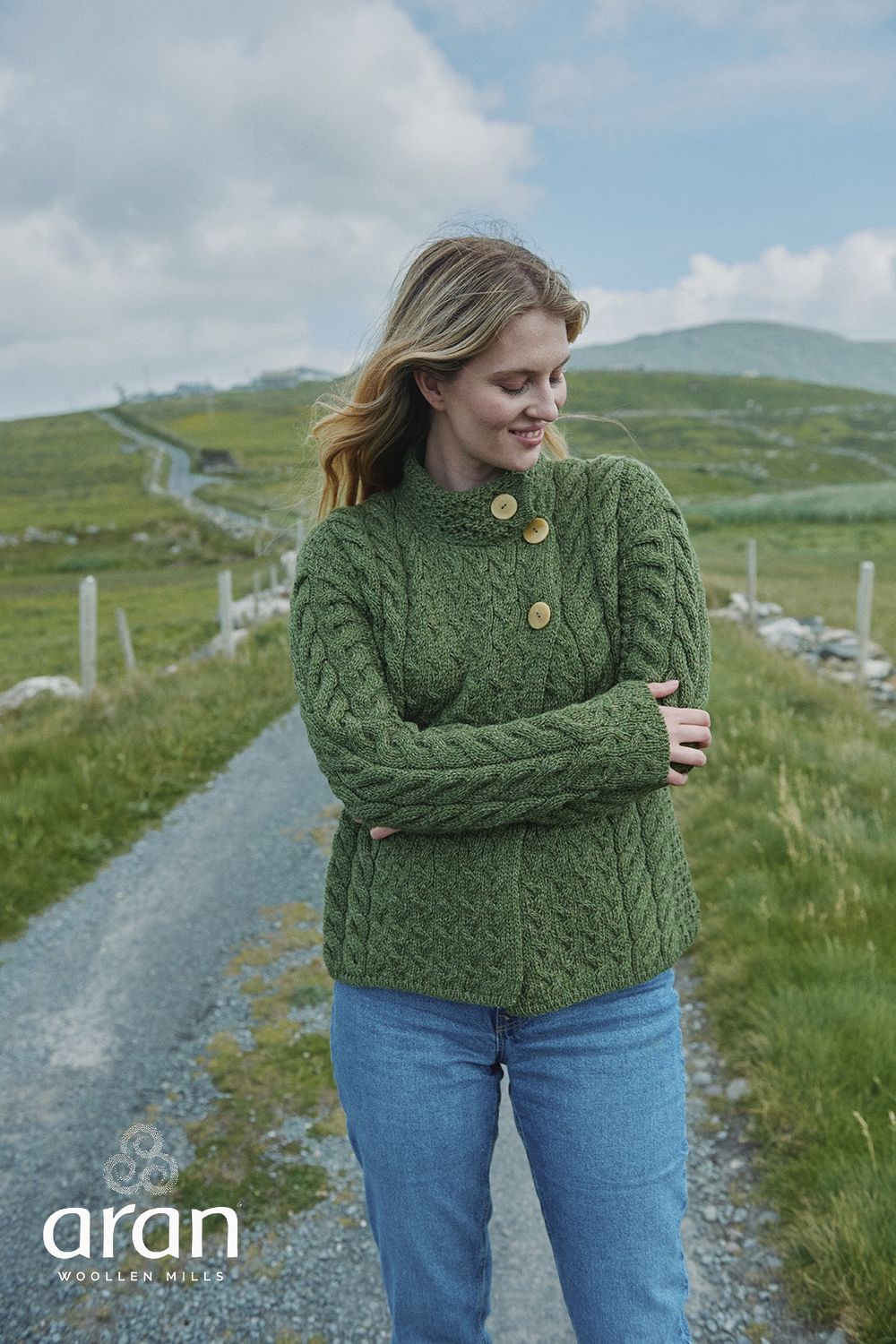 Supersoft Merino Asymmetrical Button Cardigan - Meadow Green
