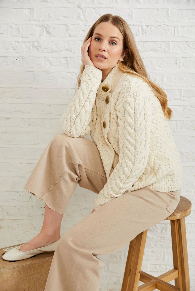 Supersoft Merino Asymmetrical Button Cardigan - Natural