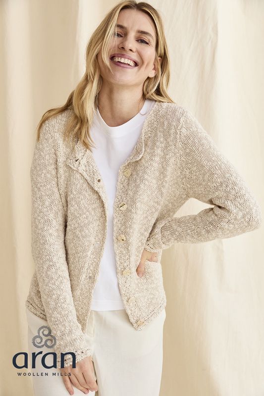 Cotton Linen Cardigan with Links - Warm Oatmeal