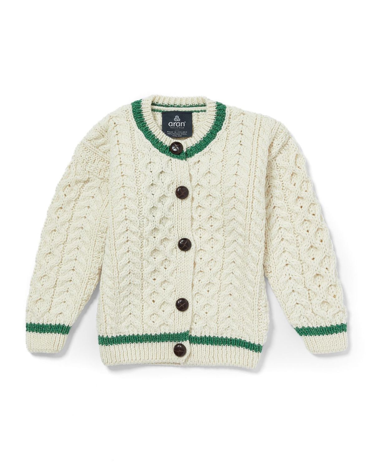 Children&#39;s Cardigan with Stripe Detail - White/Kiwi