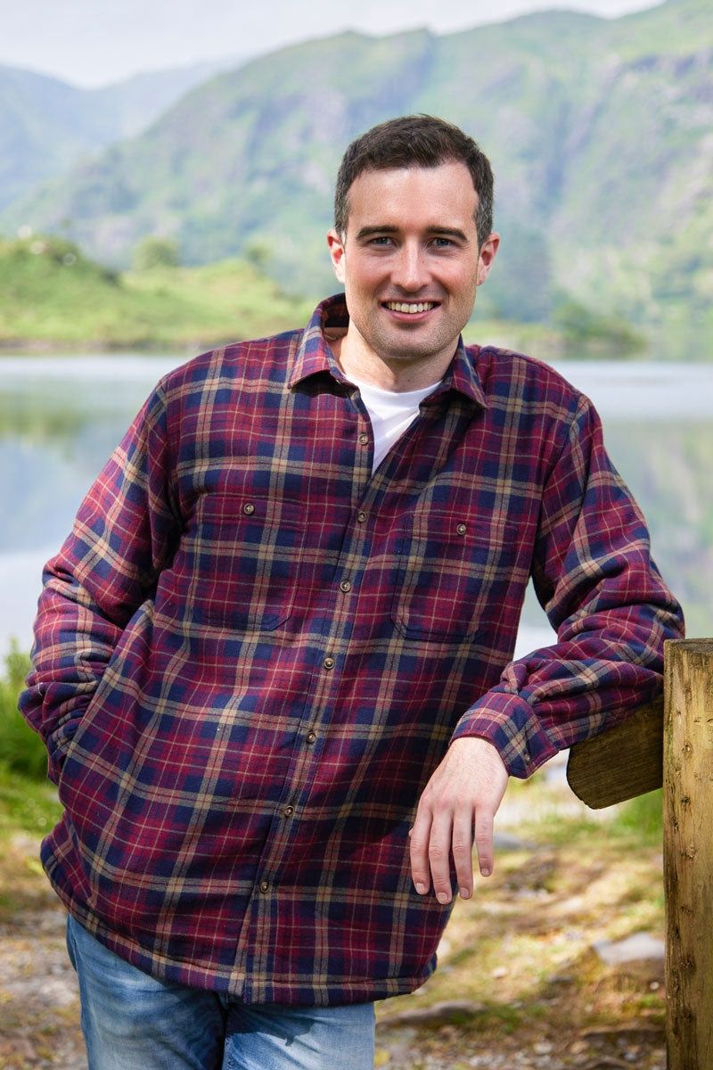 Fleece-Lined Flannel Shirt - Maroon Navy Check