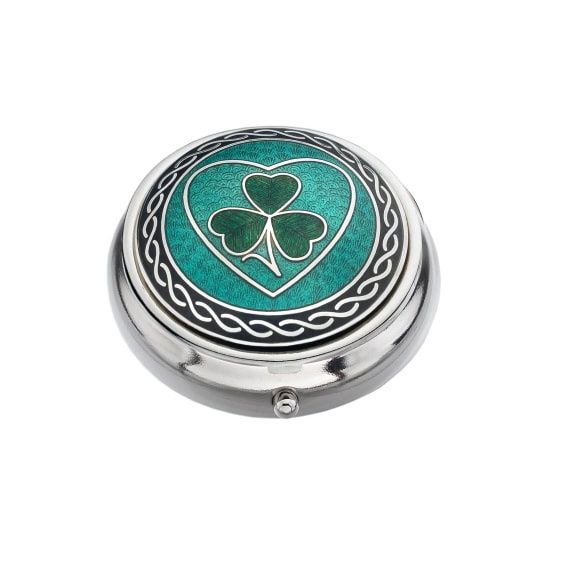 Celtic Heart Shamrock Pillbox - Green/Black