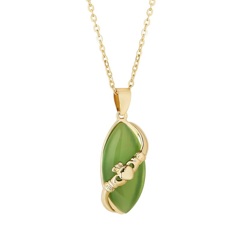 Gold Plated Claddagh with Green Stone - Pendant