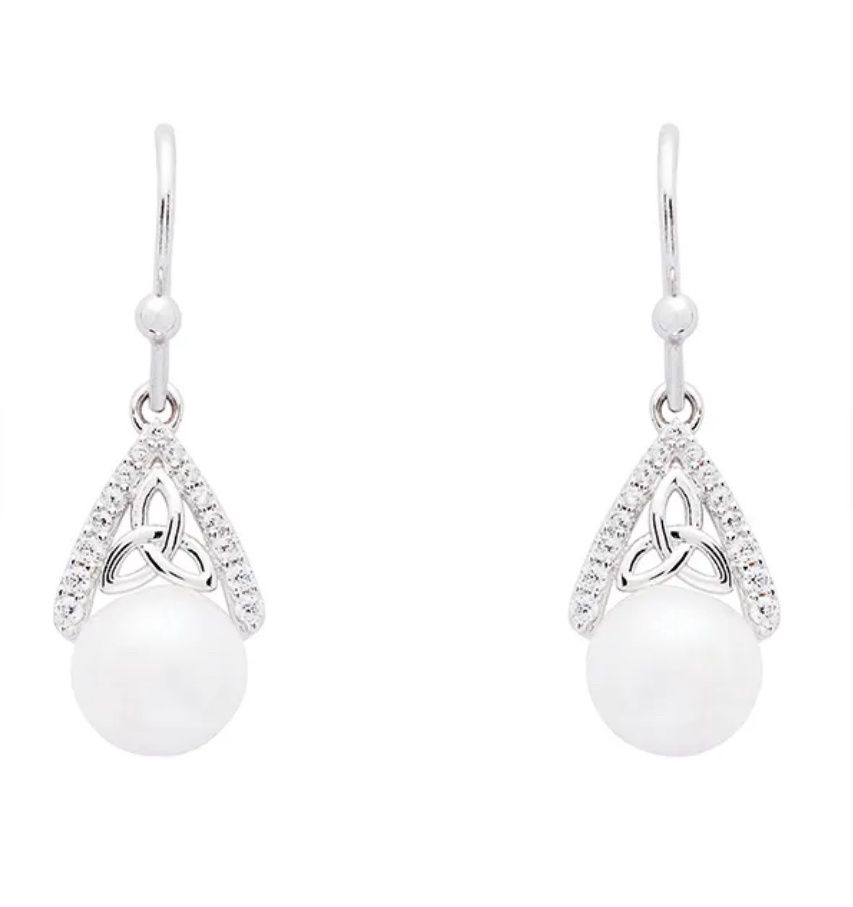 Sterling Silver Trinity with Pearl Earrings