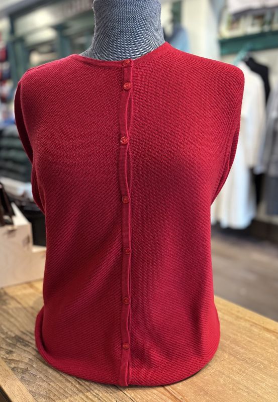 Ladies Crew Neck Cardigan - Soft Red