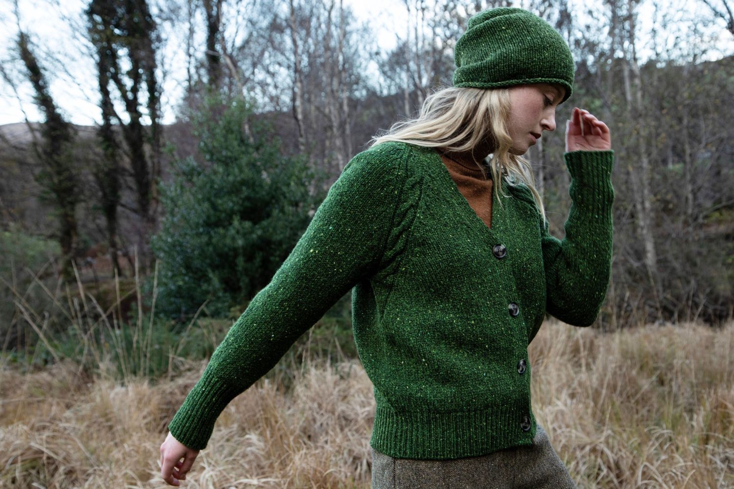 Raglan Cardigan Cabled Detail - Shamrock