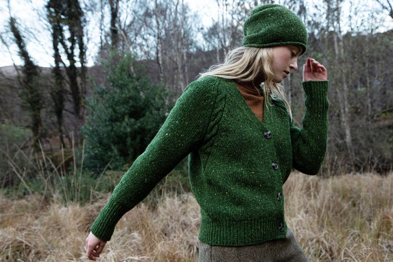 Raglan Cardigan Cabled Detail - Shamrock