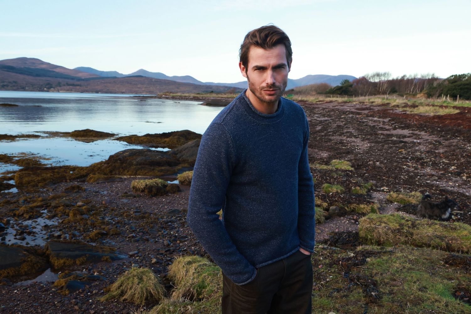 Fisherman Roll Neck Edged Sweater - Indigo
