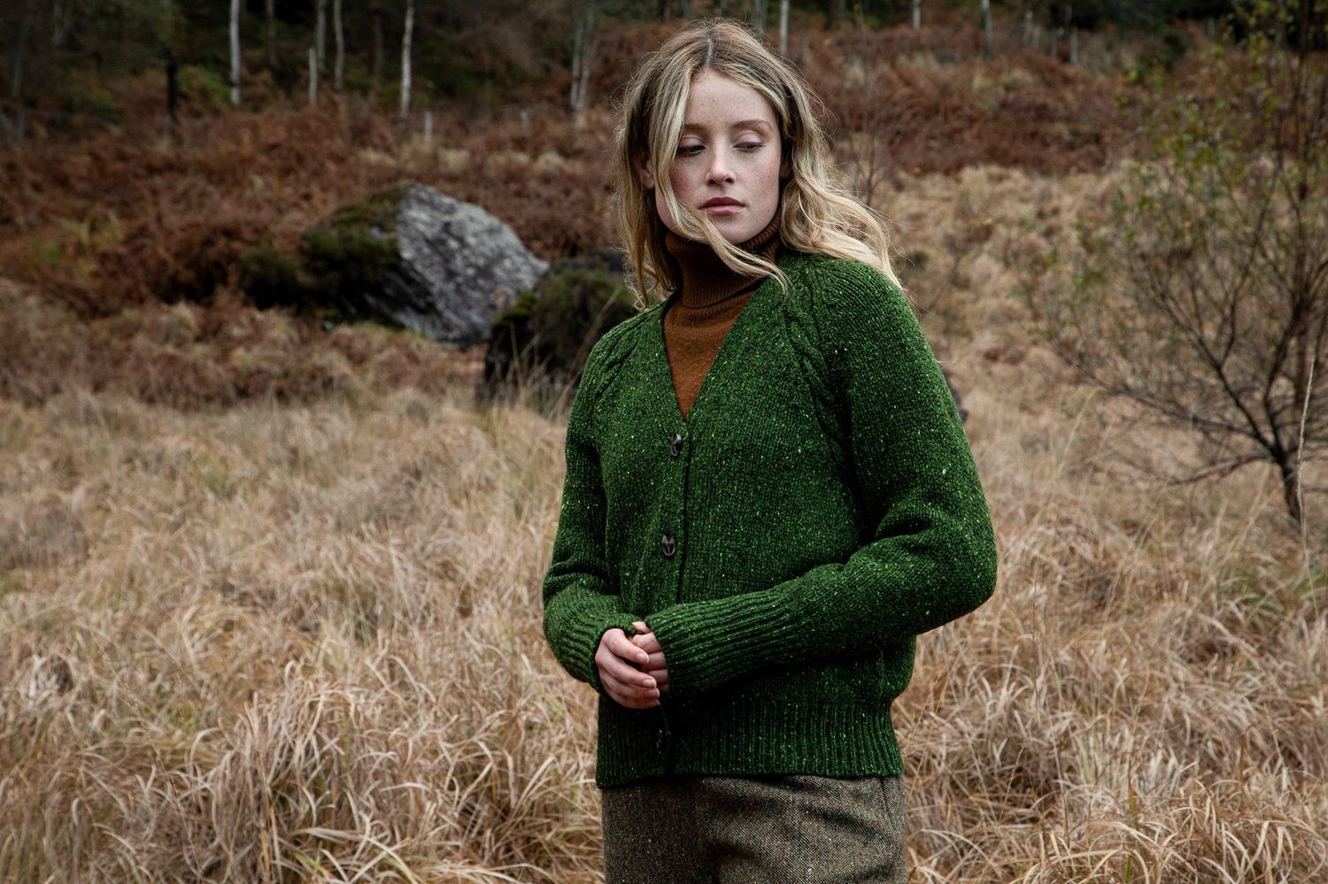 Raglan Cardigan Cabled Detail - Shamrock