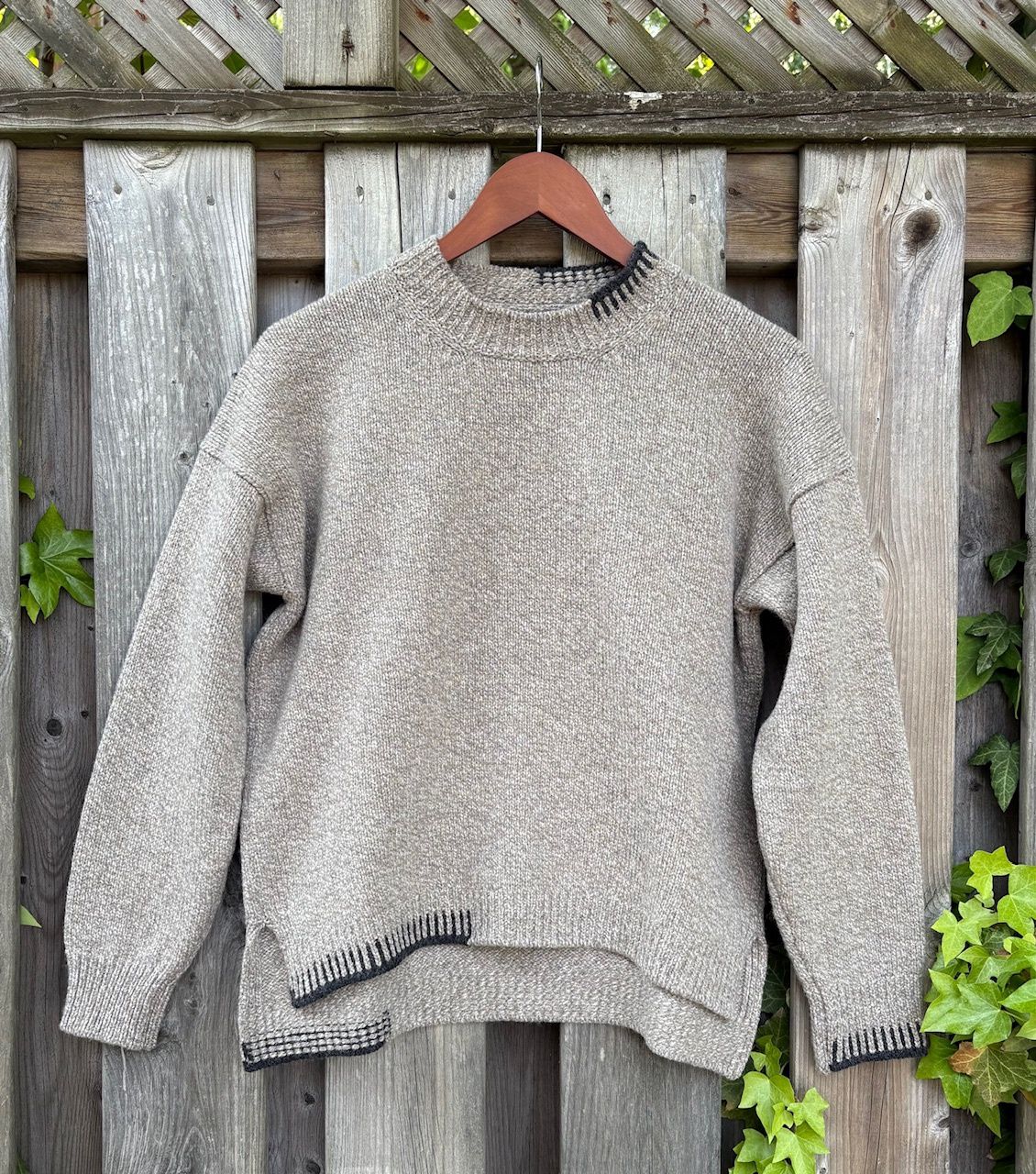 Cable Knit  Sweater With Blanket Detail - Mushroom/ Charcoal
