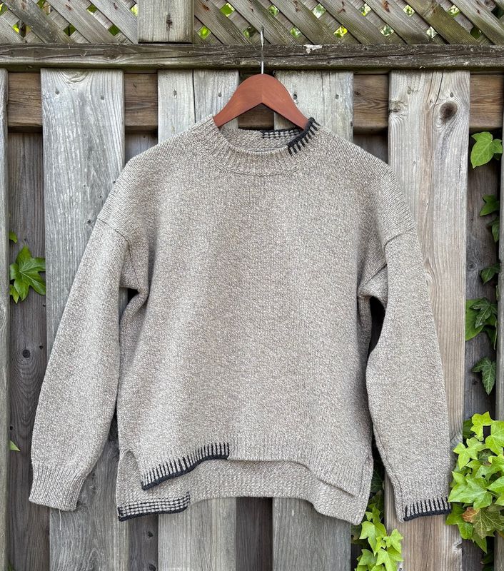Cable Knit  Sweater With Blanket Detail - Mushroom/ Charcoal