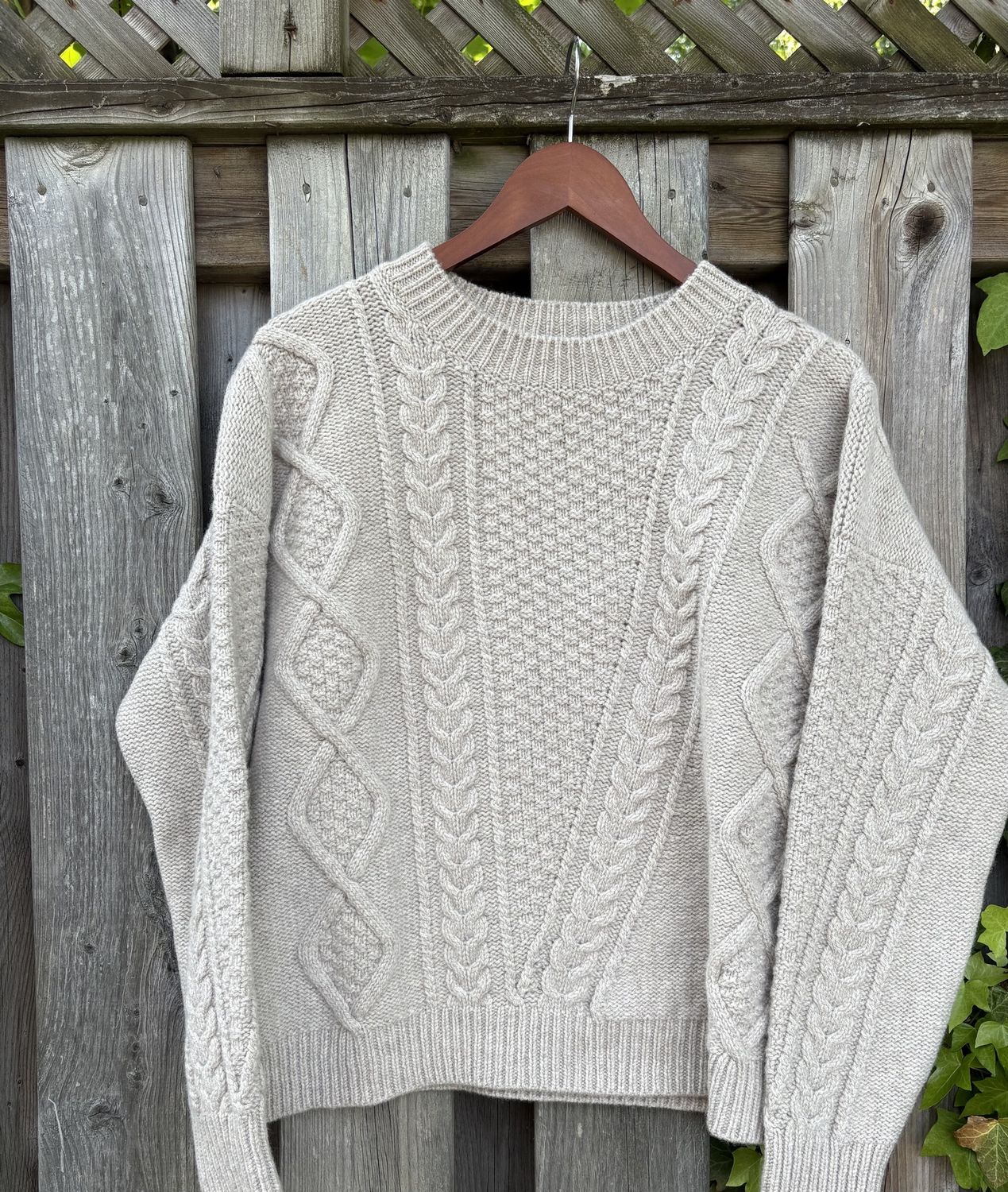 Fisherman Aran Harp Stitch Sweater - Stone
