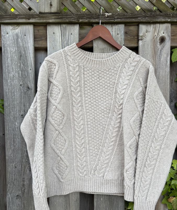 Fisherman Aran Harp Stitch Sweater - Stone