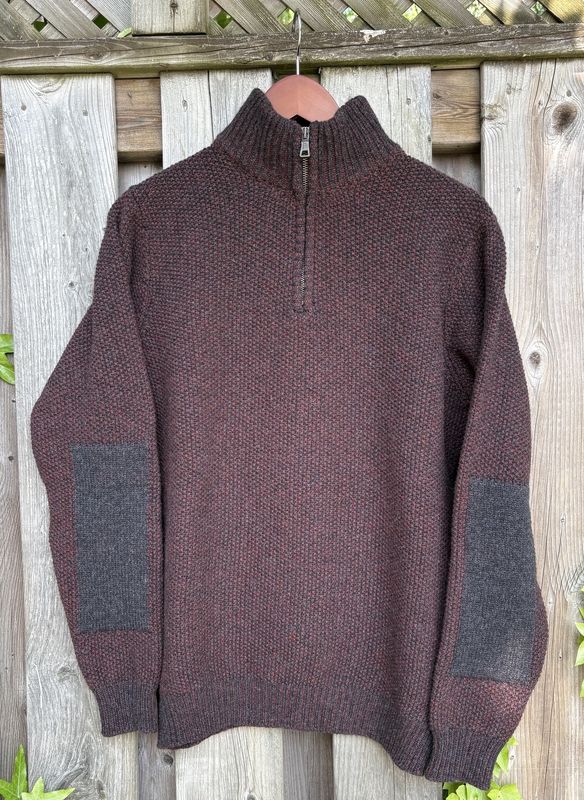 Fisherman Seed Stitch Zip Neck - Dark Umber