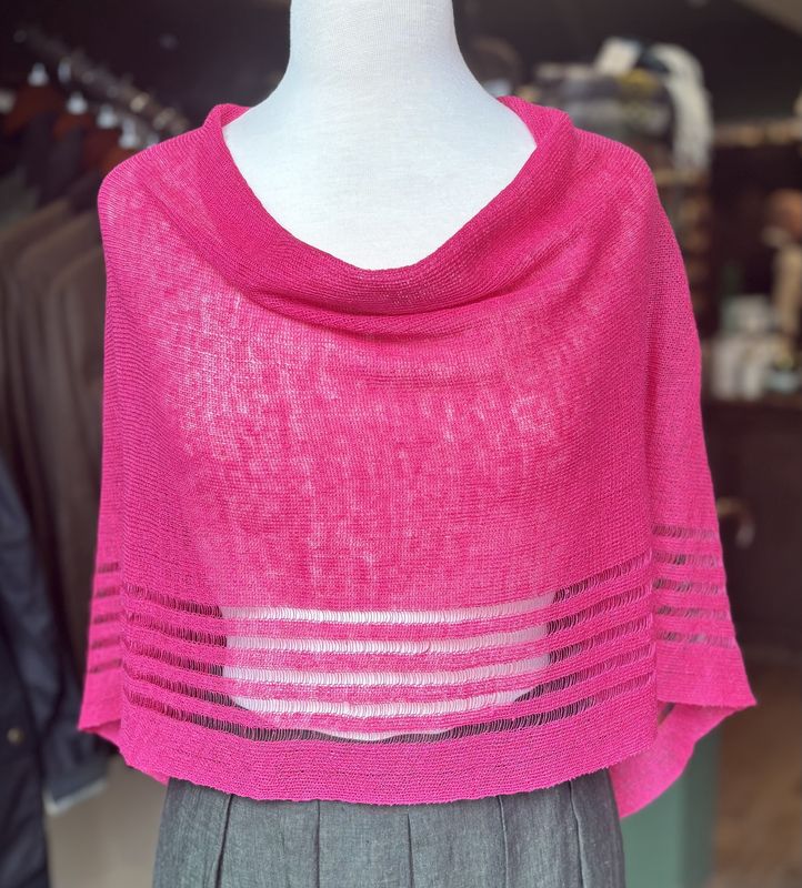 100% Linen Poncho - Fuschia