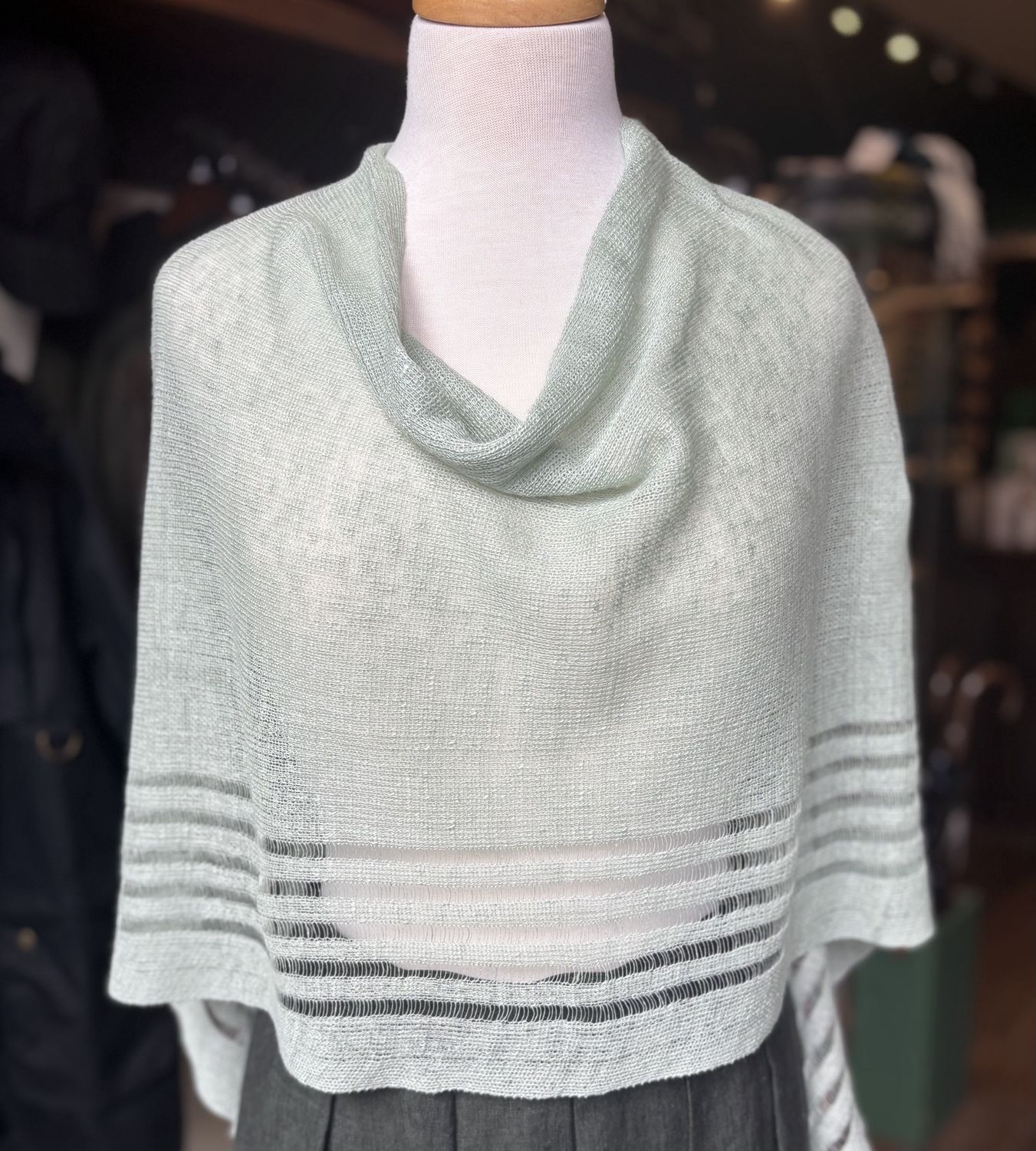 100% Linen Poncho - Seafoam Green