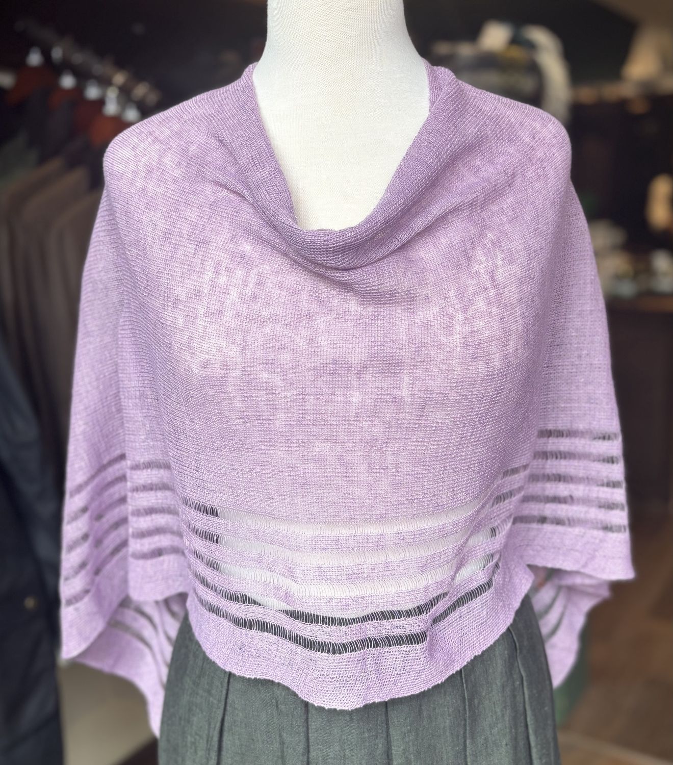 100% Linen Poncho - Lilac