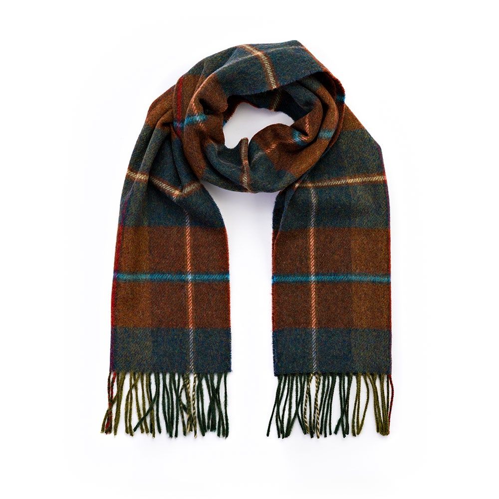 100% Lambswool Scarf - Rust Brown Blue Red Plaid