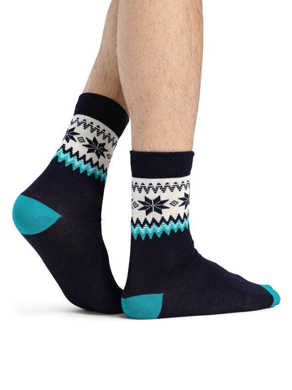 Myking Wool Socks Crew cut -Navy Turquoise Offwhite