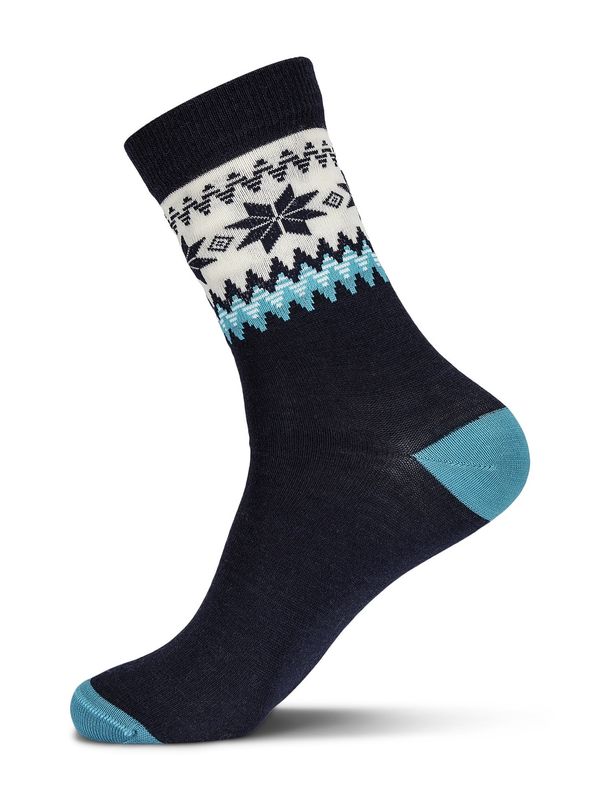 Myking Wool Socks Crew cut -Navy Turquoise Offwhite