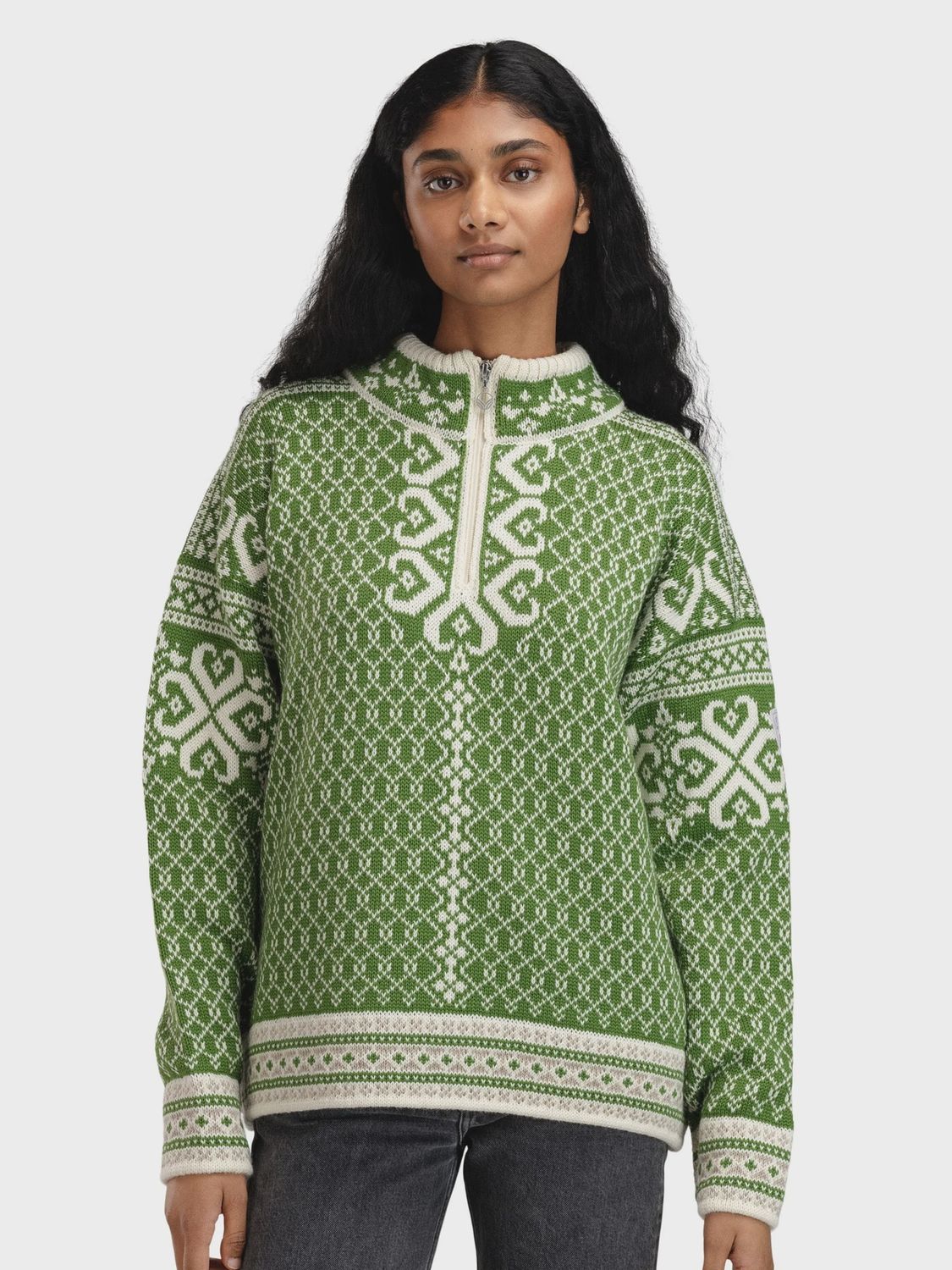 Leknes Woman's Sweater - Springgreen Offwhite Sand Mel