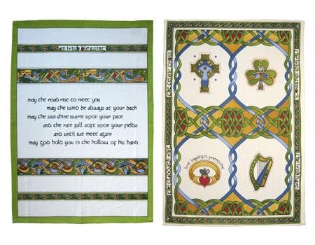 2 Pc Tea Towel Blessing &amp; Emblems - Irish Weave