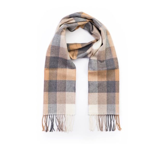 Merino Luxury Wool Scarf - Camel/Grey/Stone/White Check