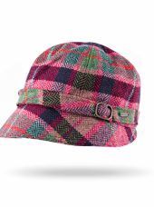 Eve Ladies Tweed Hat - Rose Pink &amp; Navy Plaid