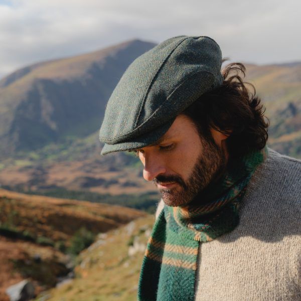 Driving Cap - Forest Green Herringbone