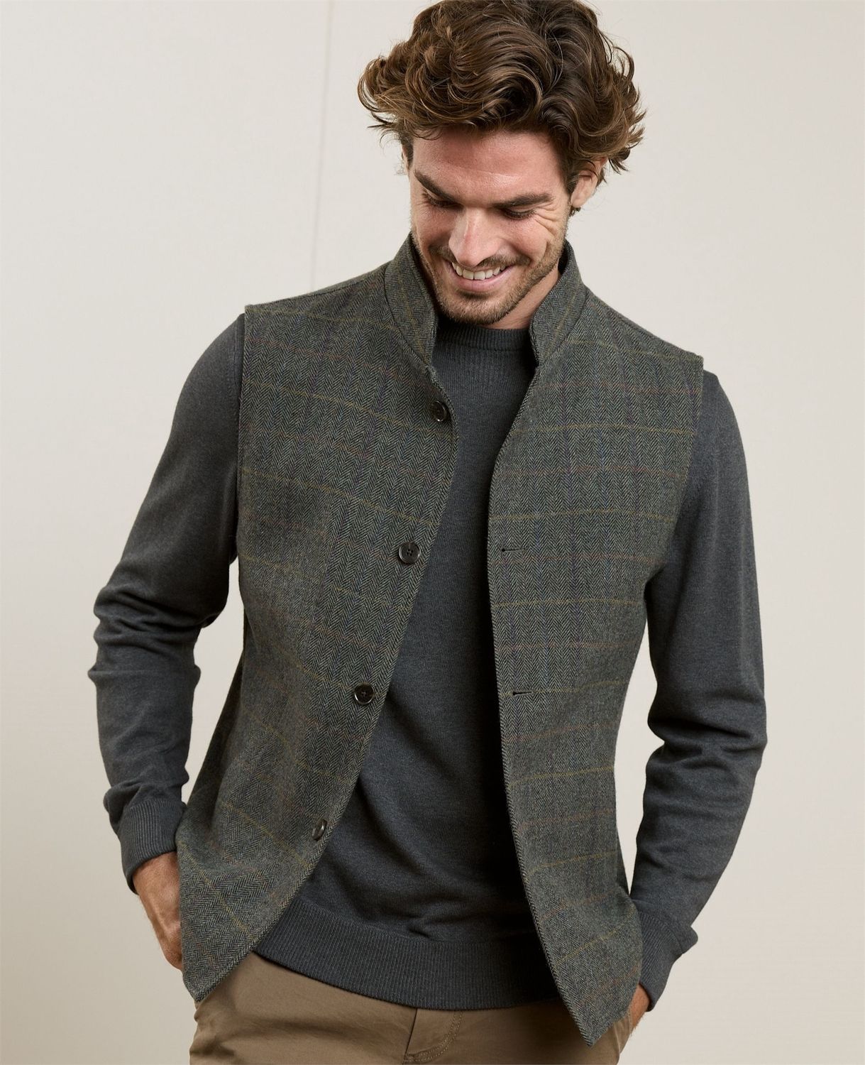 Cavan Tweed Gilet in Moss Green Check